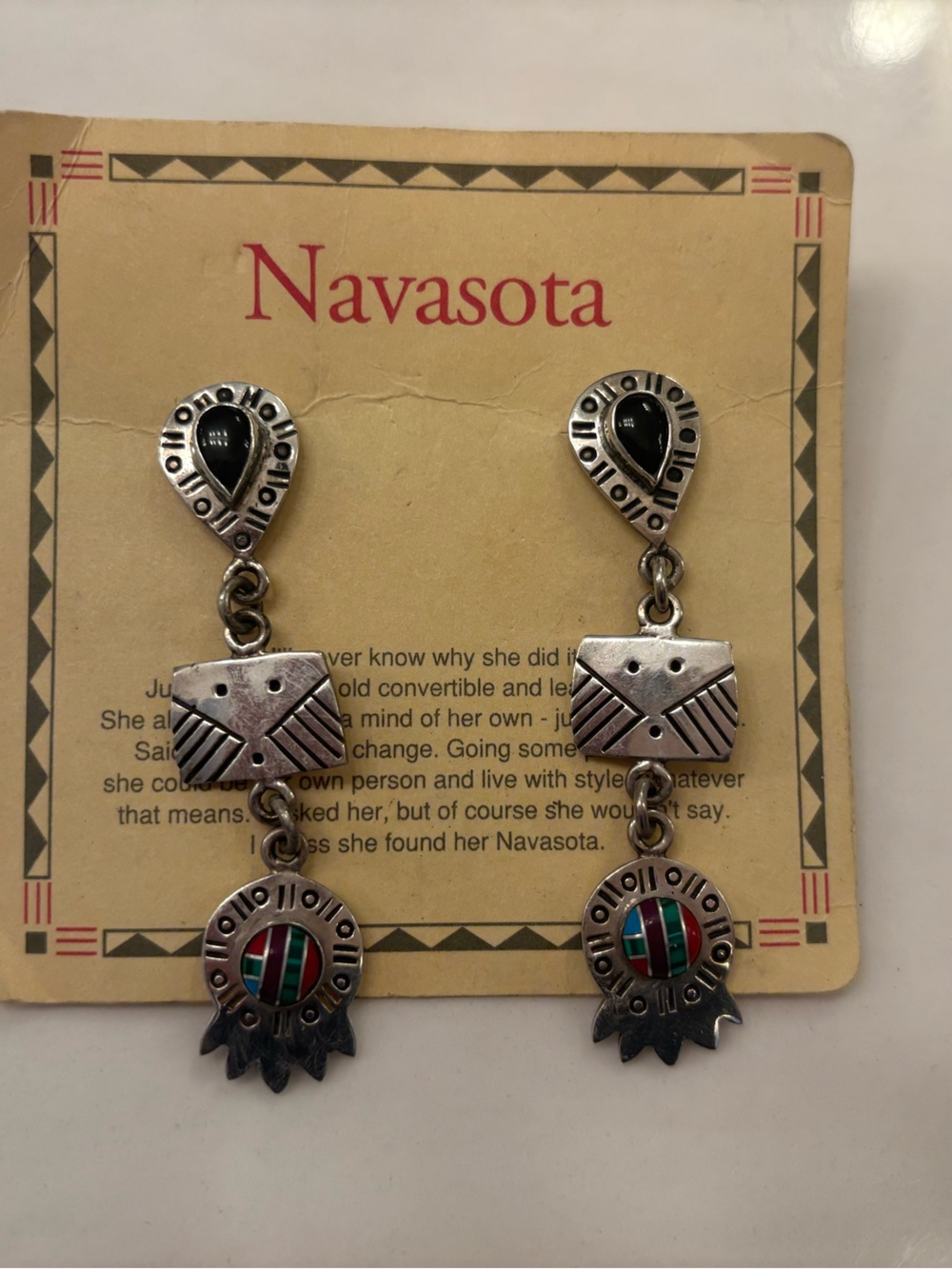 Navasota  Southwestern Dangle Earrings with Black and Turquoise Accents
